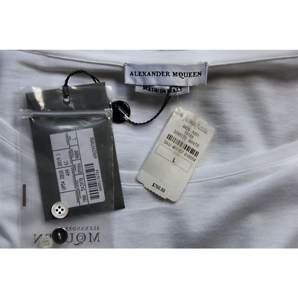 NWT ALEXANDER McQUEEN White Blue Stripe Rolled French Cuffs Shirt L - Picture 5 of 5